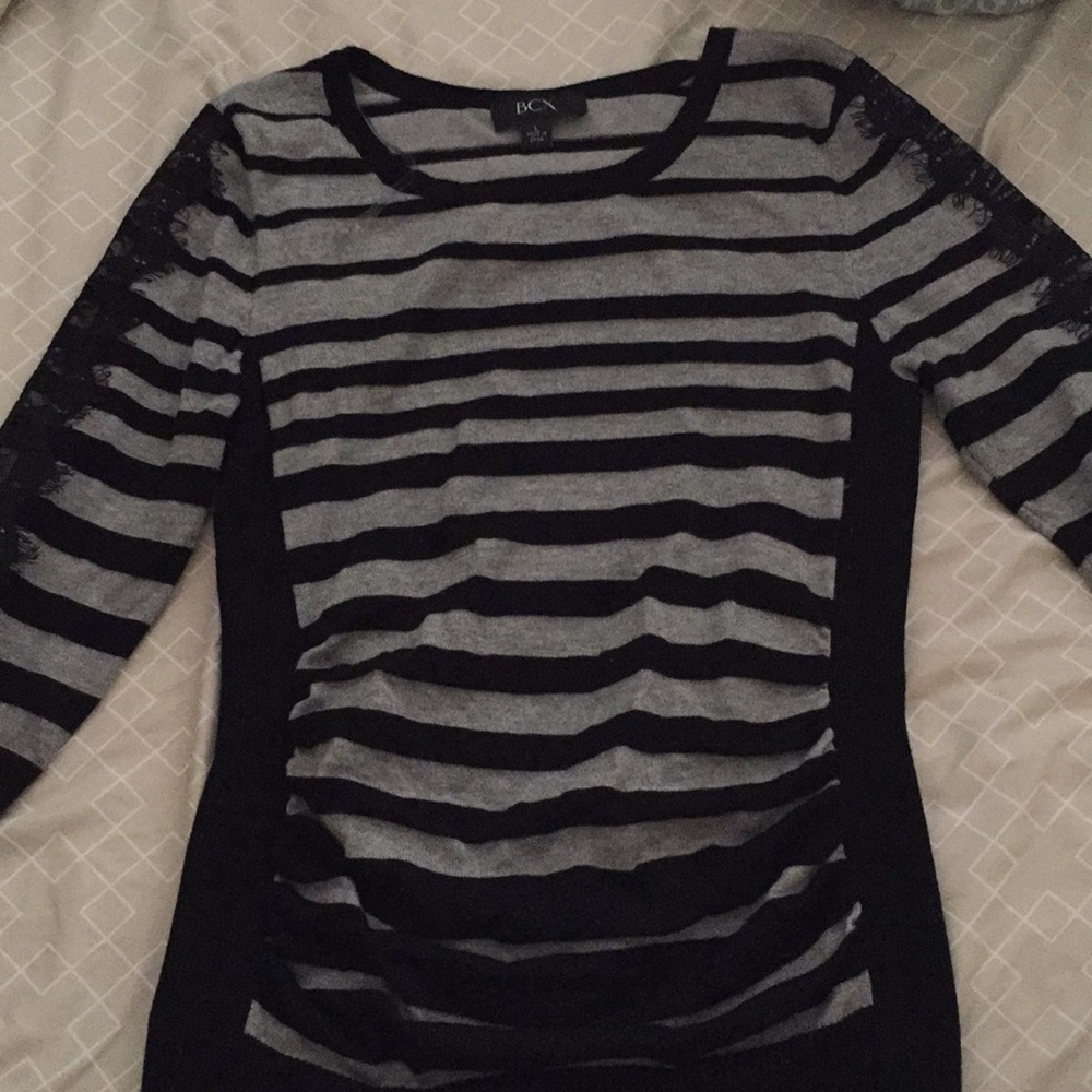 BCX Black and Gray Striped Blouse